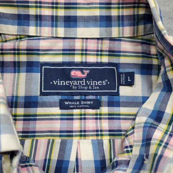 Vineyard Vines Long Sleeve Button Down Plaid Shirt Blue Yellow Pink Men Sz L - Picture 3 of 10